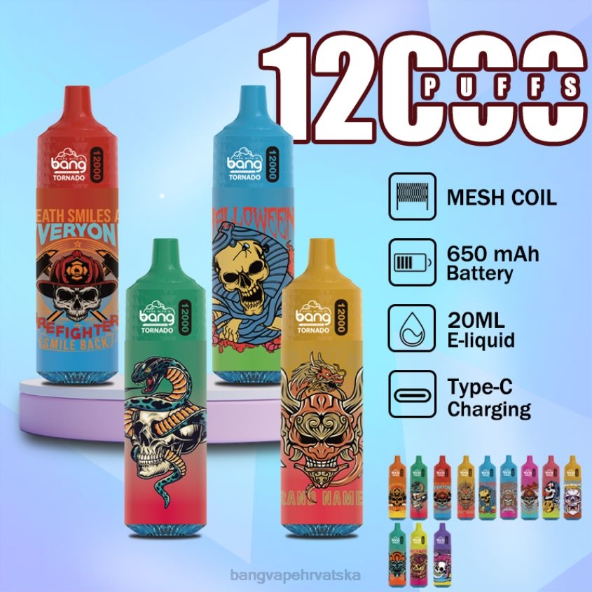 Bang Vape Tornado 12000 udaha s LED i mrežastom zavojnicom za jednokratnu upotrebu Bang Vape Zagreb H2NTV4
