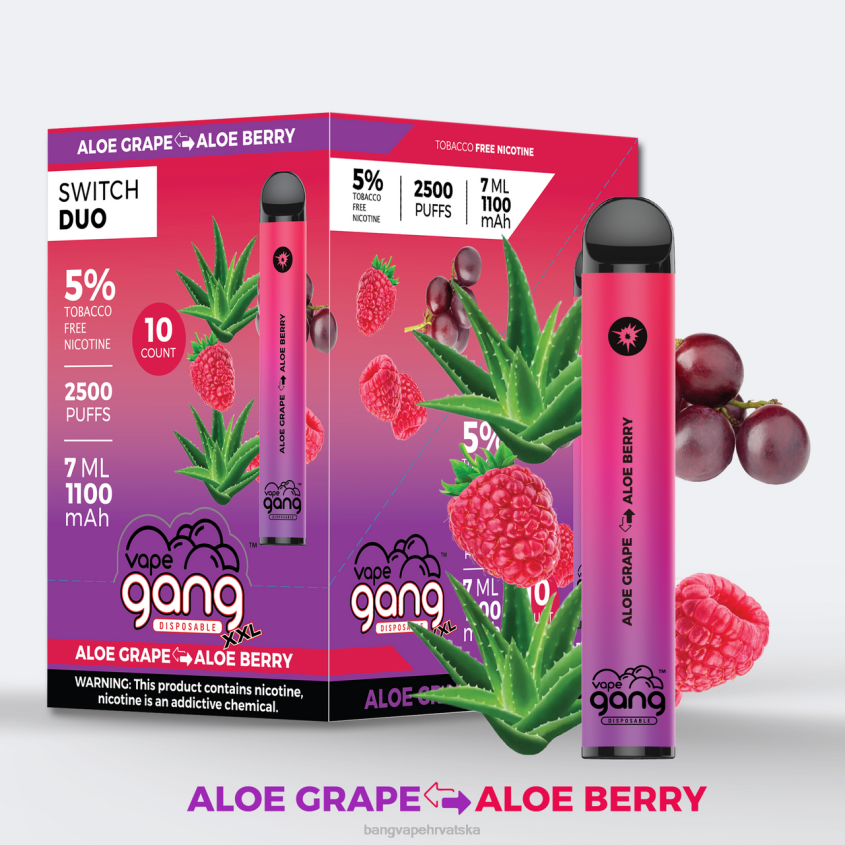 Vape Gang Switch Duo 2 okusa (kutija od 10) aloe grape - bobica aloe Bang Vape Flavors H2NTV39