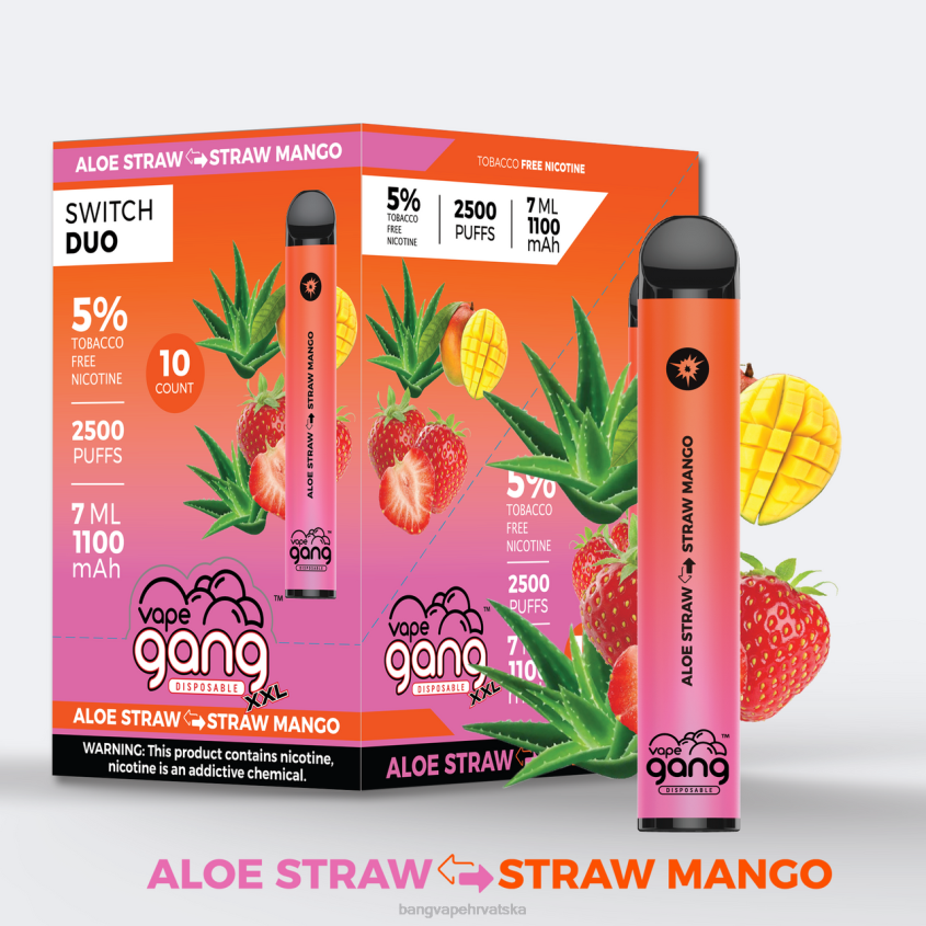 Vape Gang Switch Duo 2 okusa (kutija od 10) aloe jagoda - jagoda mango Bang Vape Disposable H2NTV38