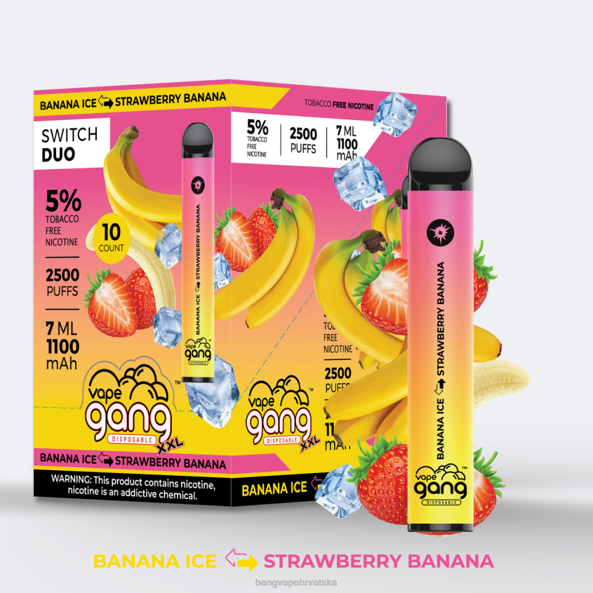 Vape Gang Switch Duo 2 okusa (kutija od 10) banana ice - jagoda banana Bang Disposable Vape Review H2NTV40