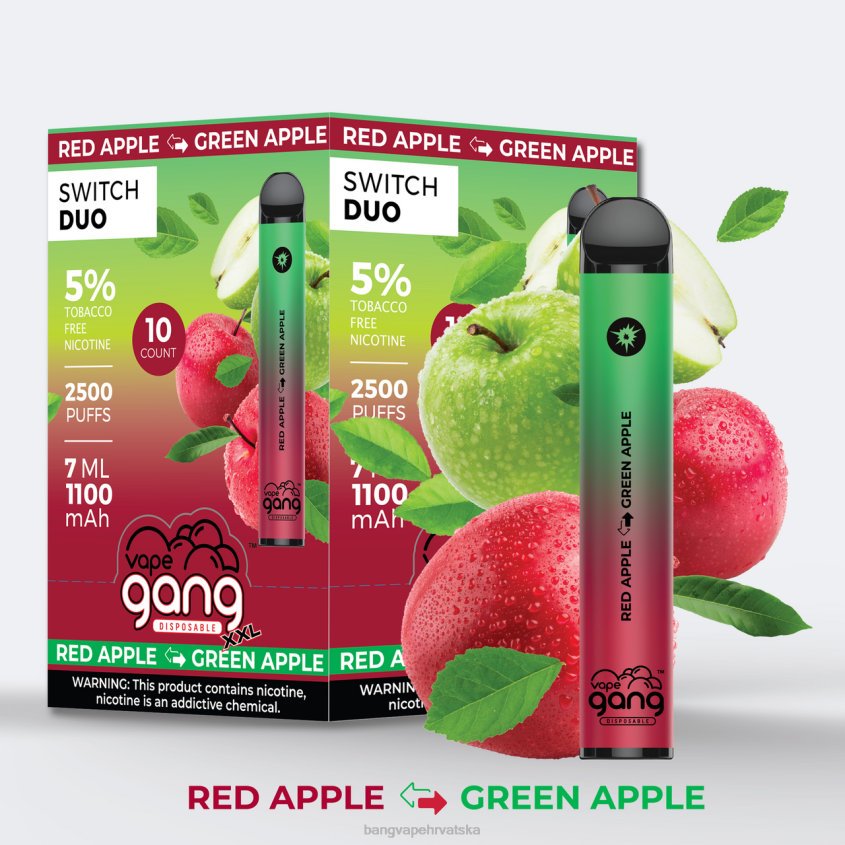 Vape Gang Switch Duo 2 okusa (kutija od 10) crvena jabuka - zelena jabuka Vape Gang Vape H2NTV46
