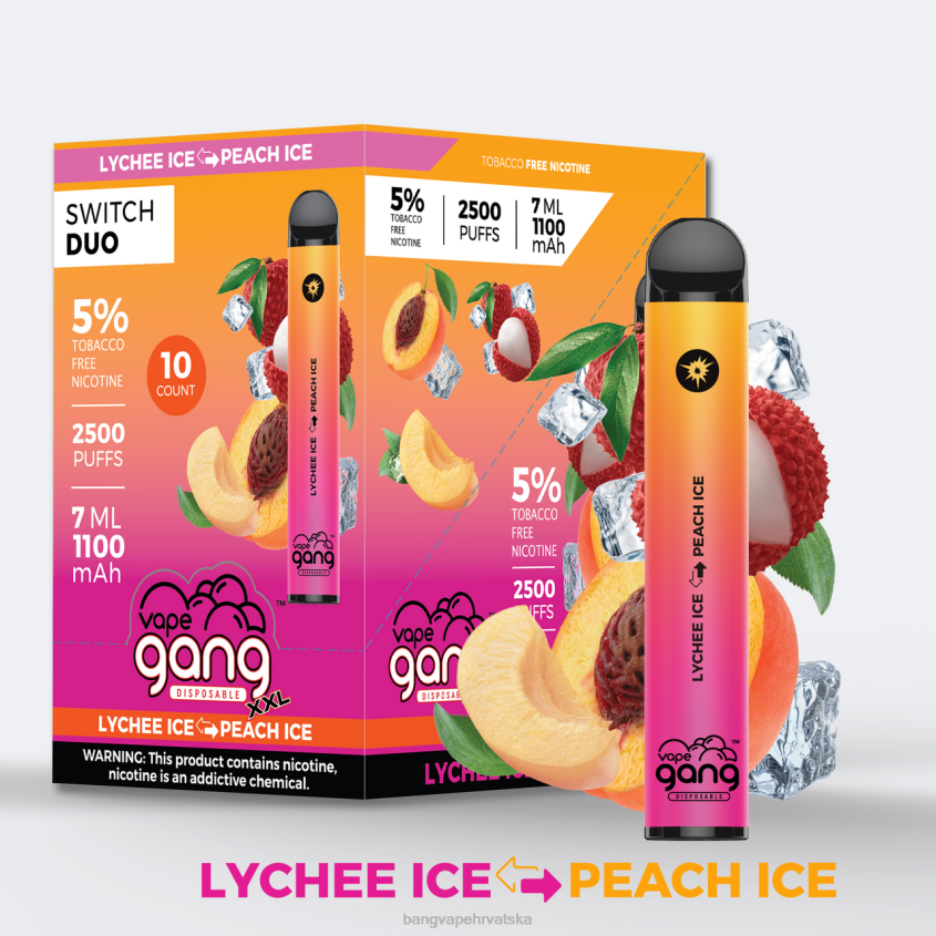 Vape Gang Switch Duo 2 okusa (kutija od 10) led od ličija - led od breskve Bang Vape Hrvatska H2NTV42