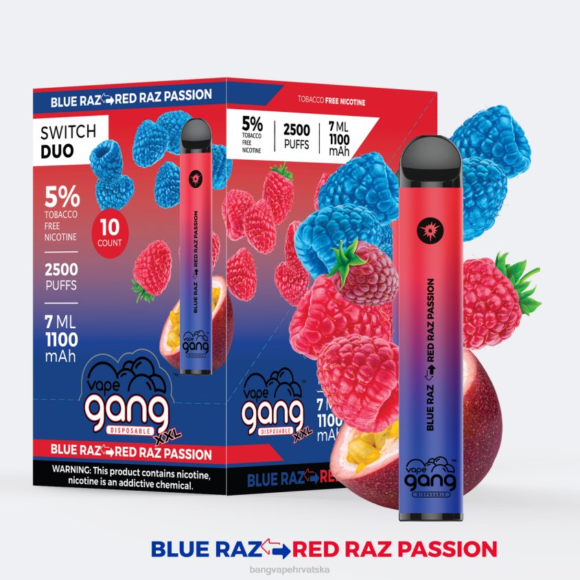 Vape Gang Switch Duo 2 okusa (kutija od 10) plavi razz - crveni razz strast Vape Gang Hrvatska H2NTV41
