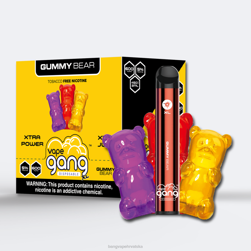 Vape Gang XL jednokratni vape 600 dimova (kutija od 10) Gumeni medo Bang Vape Hrvatska H2NTV64
