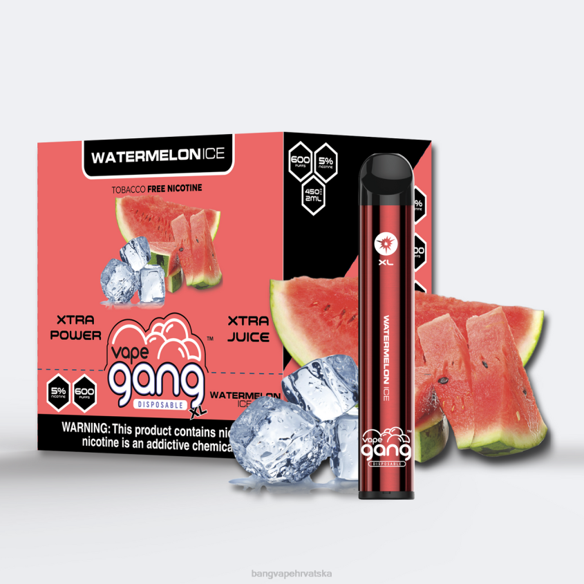 Vape Gang XL jednokratni vape 600 dimova (kutija od 10) led od lubenice Bang Vape Zagreb H2NTV76