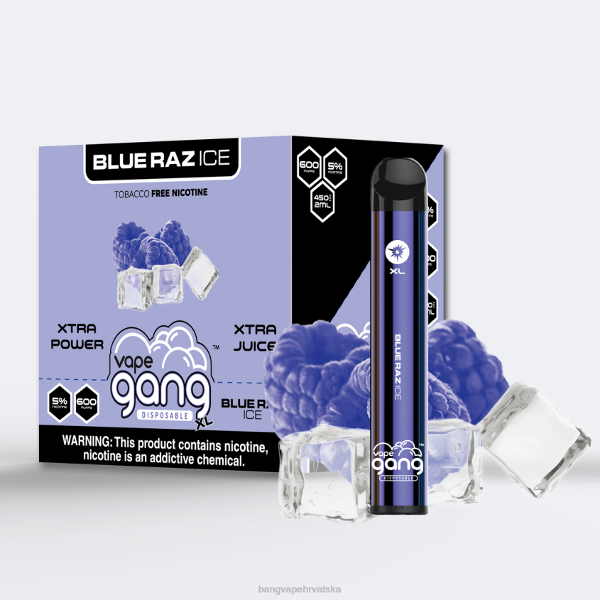 Vape Gang XL jednokratni vape 600 dimova (kutija od 10) plavi raz led Bang Vape Flavors H2NTV61
