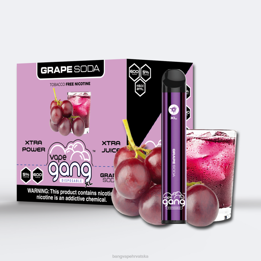 Vape Gang XL jednokratni vape 600 dimova (kutija od 10) soda od grožđa Bang Vape Flavors H2NTV71
