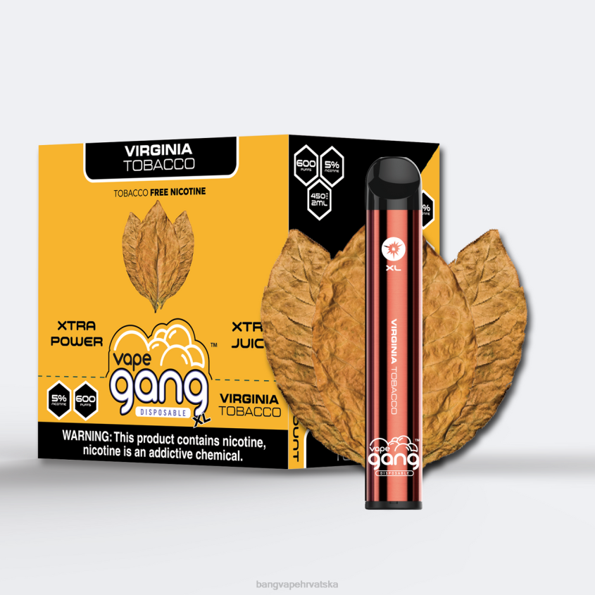 Vape Gang XL jednokratni vape 600 dimova (kutija od 10) virginijski duhan Bang Vape Disposable H2NTV70